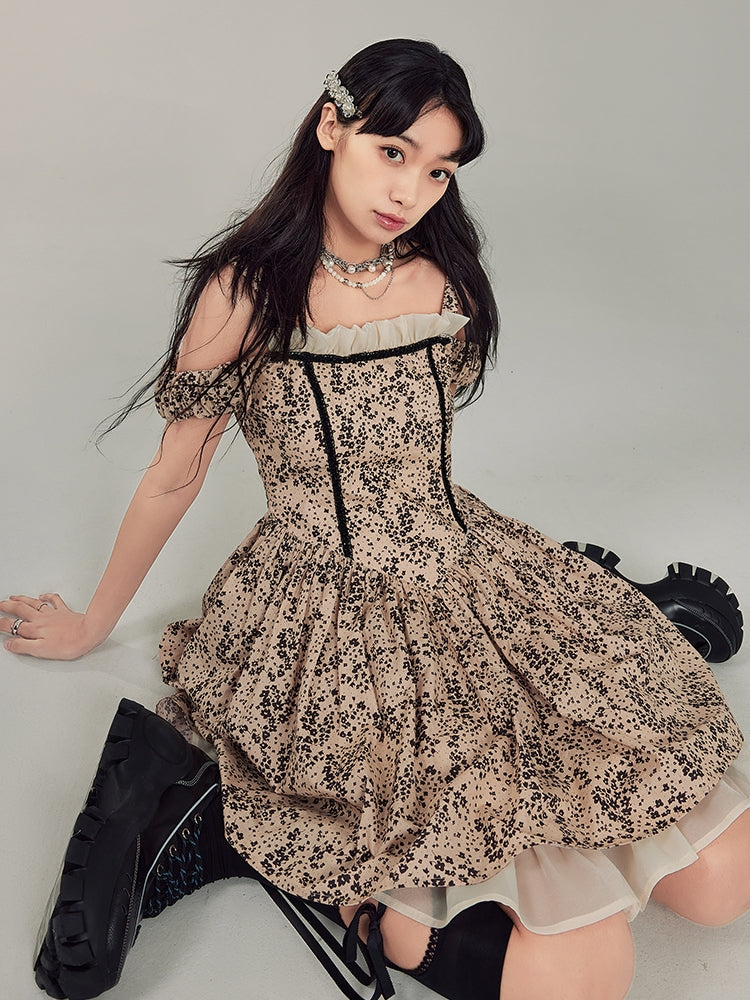 Slim Waist Floral Suspender Dress