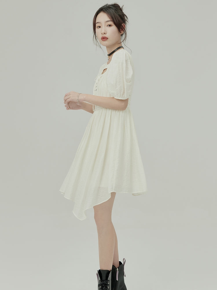 JACQUARD IRREGULAR PUFF SLEEVE Dress