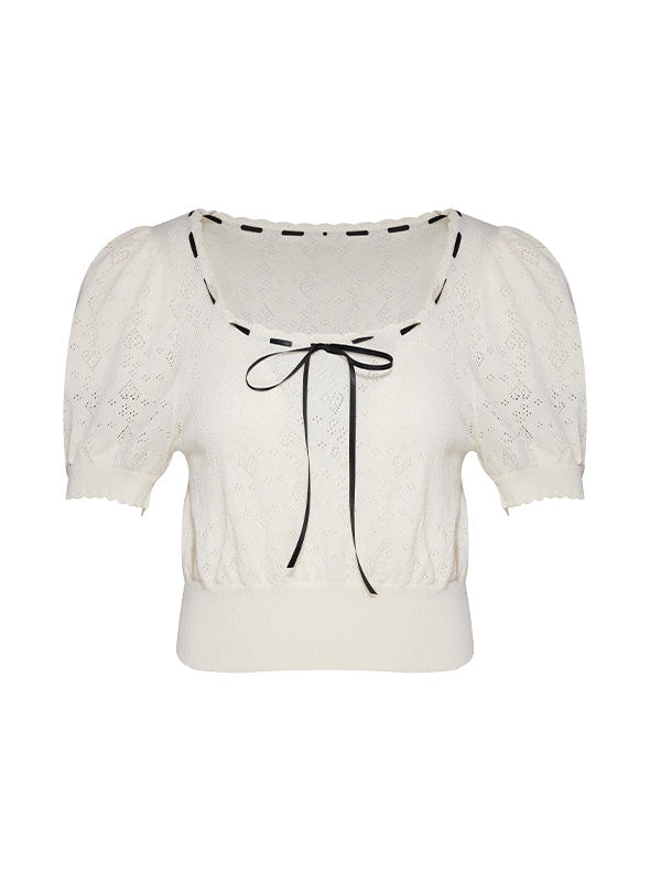 Love Hollow Lace Short Sleeve Top