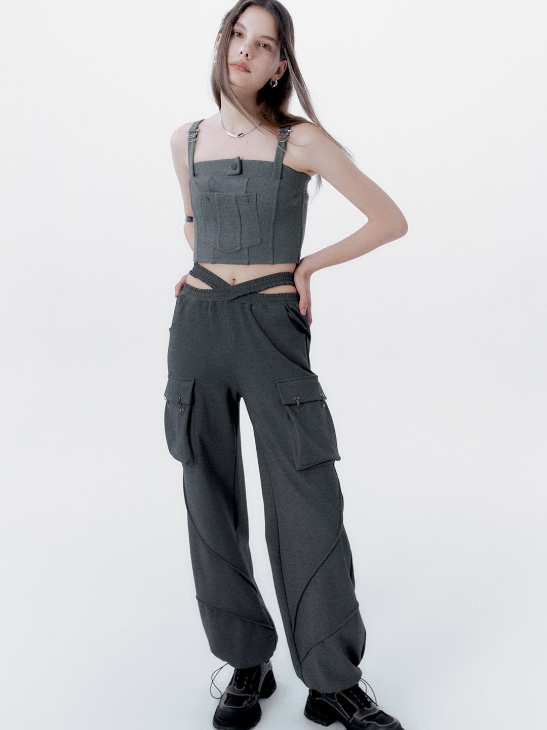 Gilet de poche tridimensionnel et pantalon décontracté