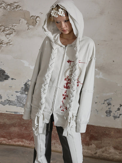 Braided Printed RIVETS LOOSE ZIP-UP PARKA