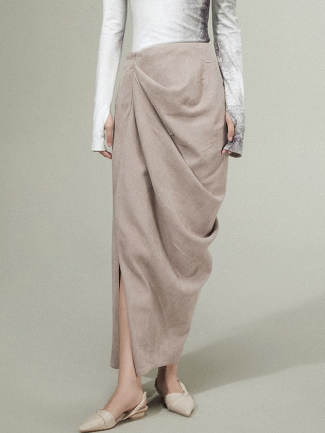 Asymmetry Slit Drape Skirt