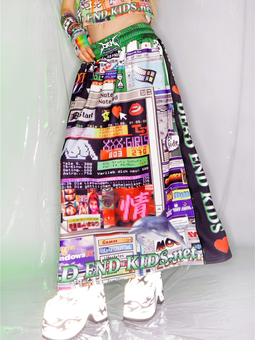 Poster Print Side Zipper A-Line Skirt