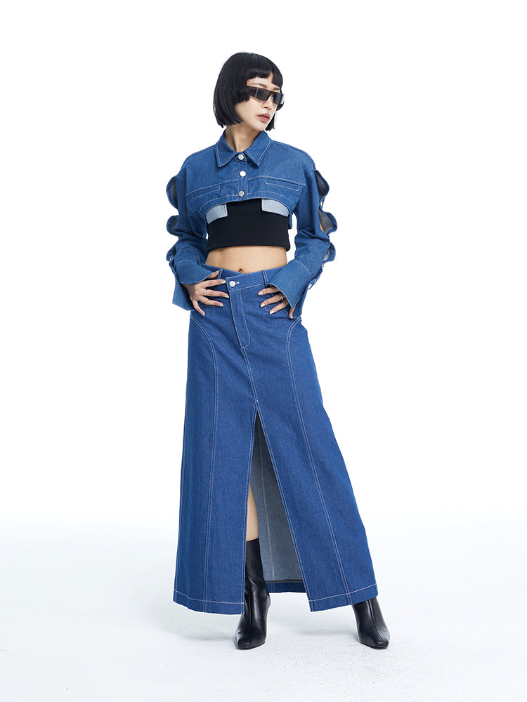 Denim Cropped Jacket Wave Bolero