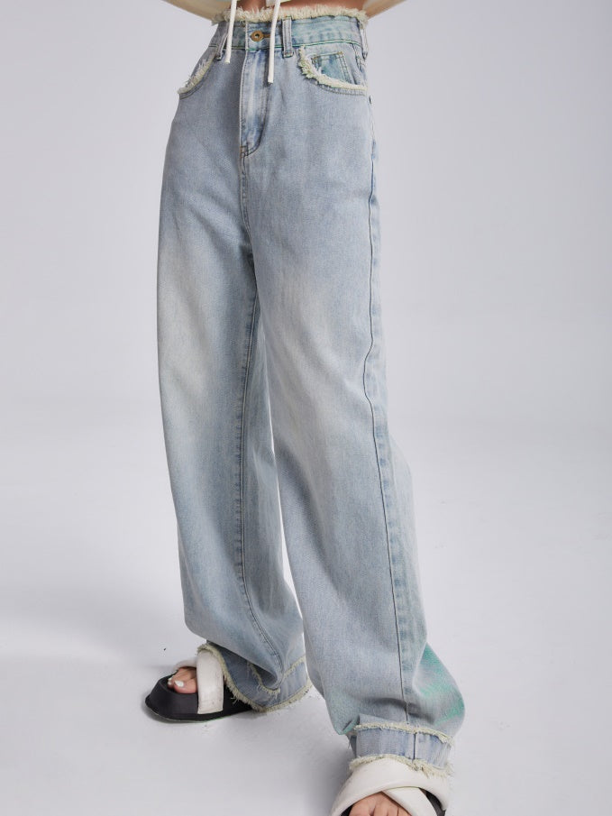 Raw Edge Design Loose Wide-Leg Jeans