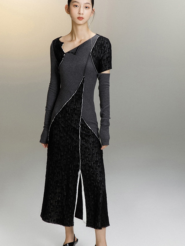 Knitted Slim Fit Jacquard Panel Dress