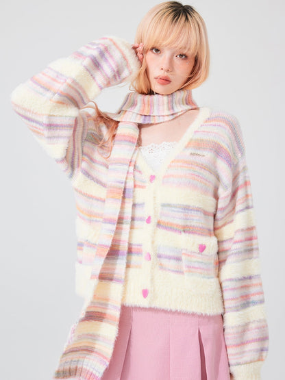 RAINBOW LOOSE V-NECK STRIPED CARDIGAN