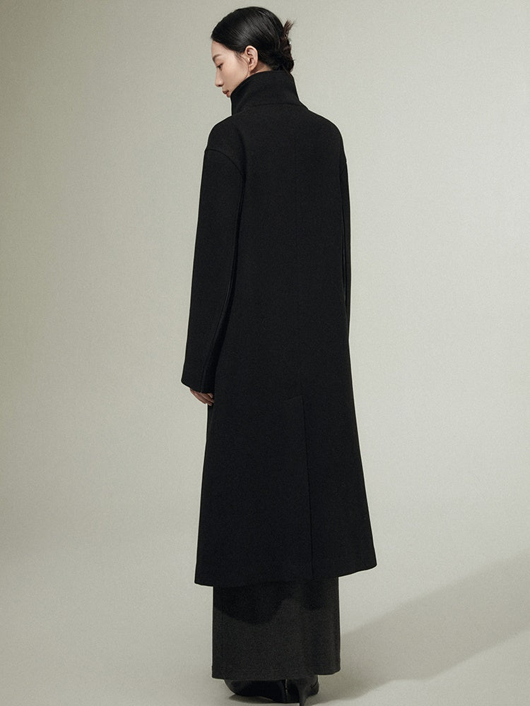 Patchwork Leather Wool Long Coat