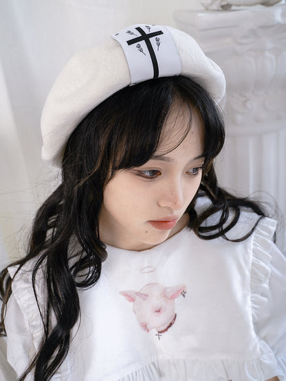 Hat Wool Cute Cross Beret