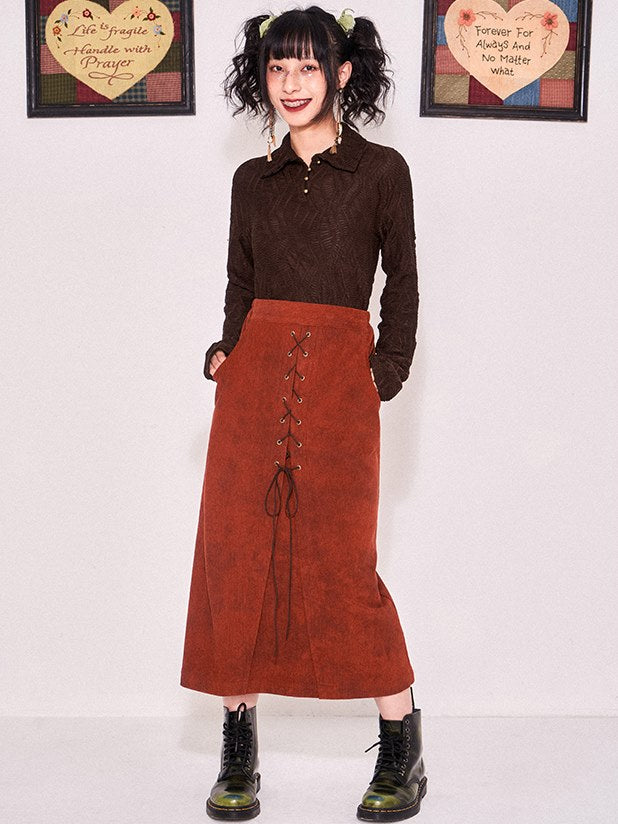 Laceup Corduroy Skirt