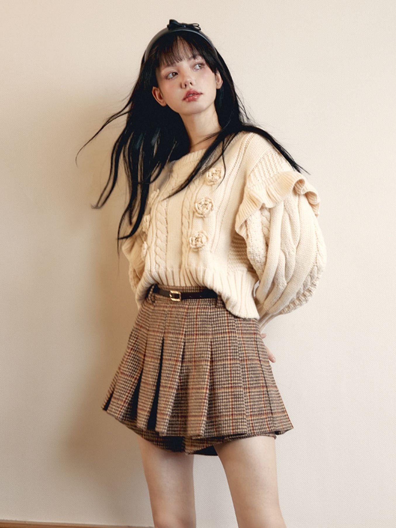 Plaid Woolen High-waisted Short Culottes