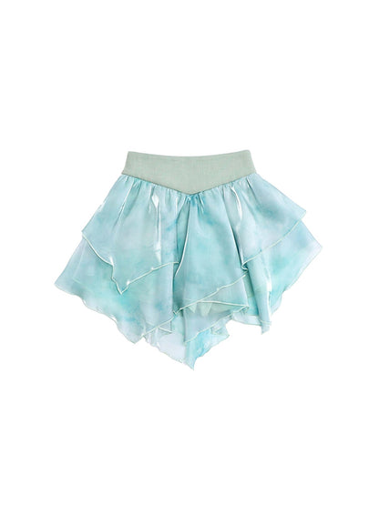 High Waist Thin Tie-Dye Splicing Irregular Skirt