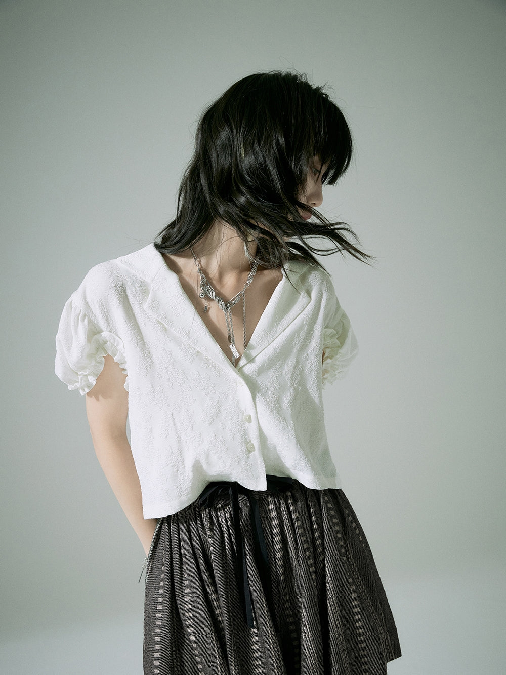 Prff-Sleepes Frill Embroidery Cropped Blouse