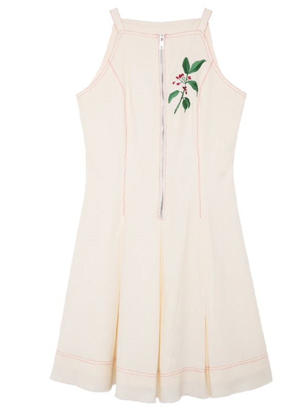 Floral Embroidery Zipper Sleeveress ONE-PIECE