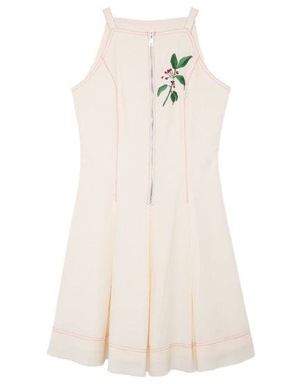 Floral Embroidery Zipper Sleeveless One-piece