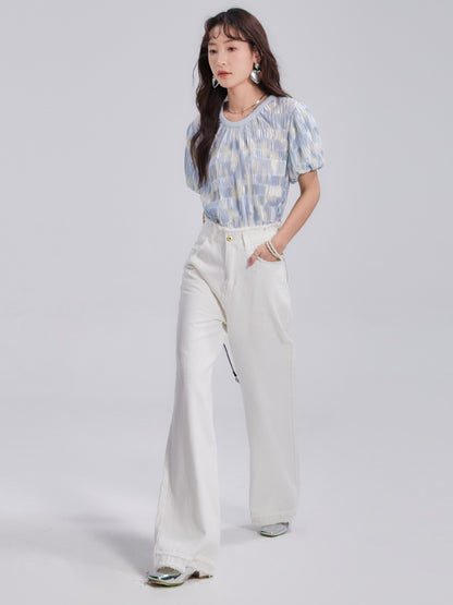 Raw Edge Design Loose Wide-leg Jeans