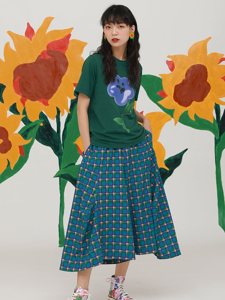 THREE-DIMENSIONAL FLOWER PRINTING T-SHIRT