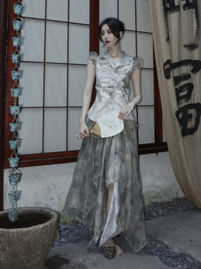 Silk Organza Printed Long Skirt