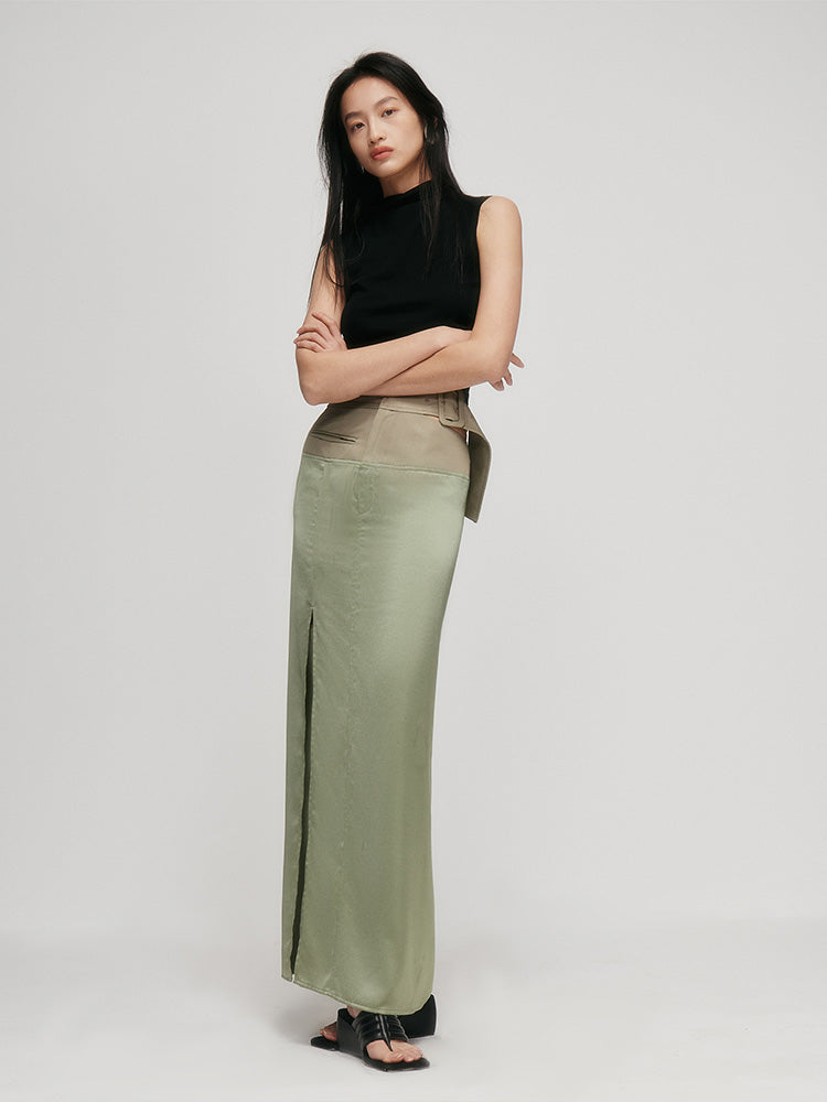 Satin Stitching Slit Skirt