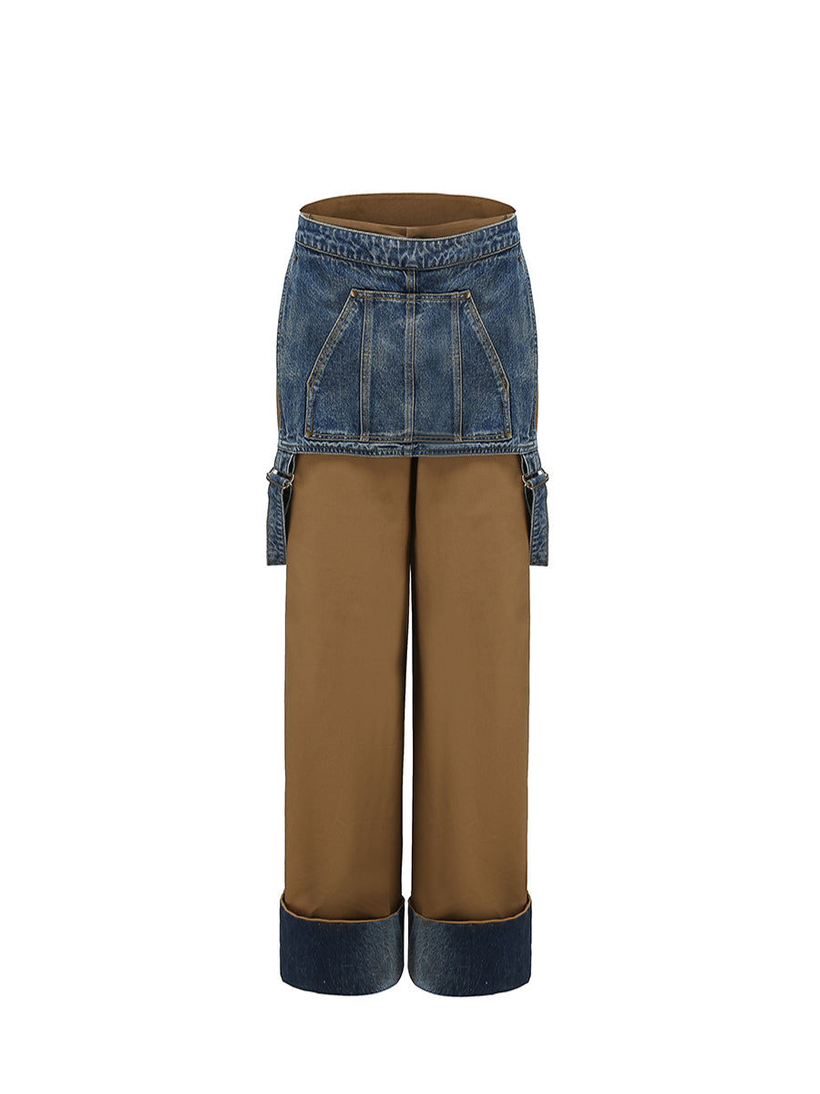 DENIM SUSPENDERS WIDE-LEG PANTS