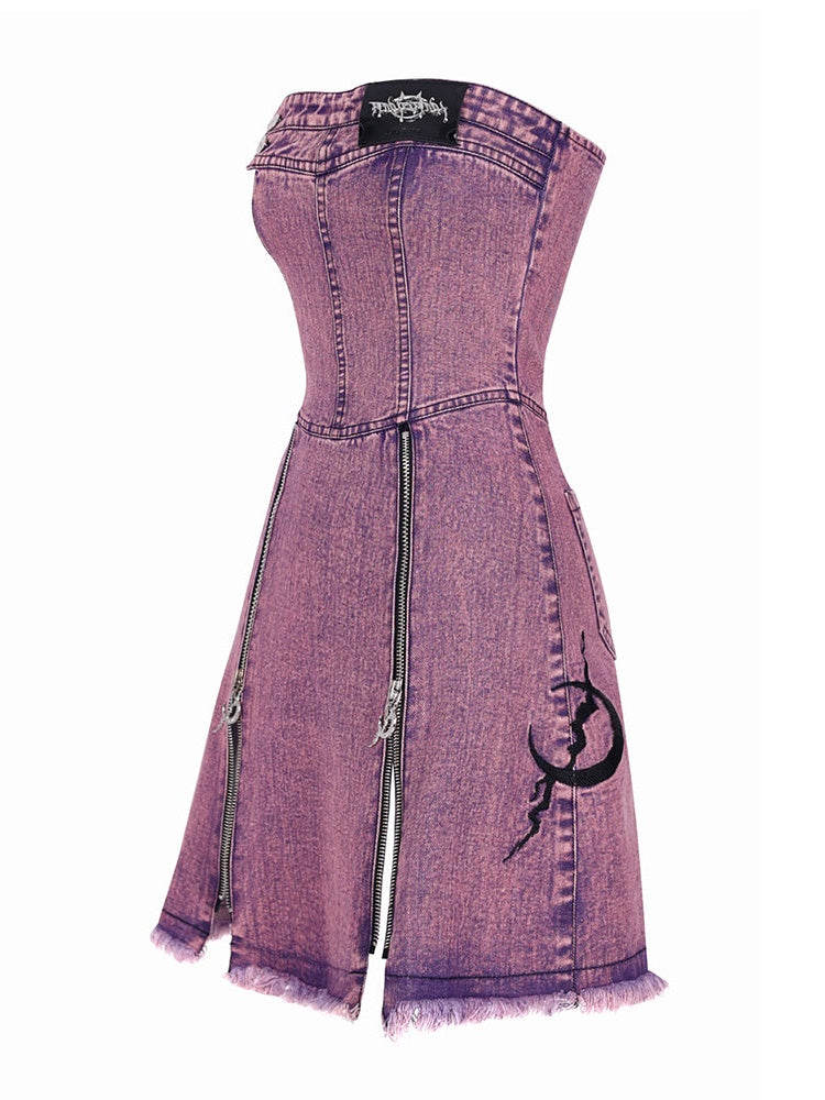 Zipper Strapless Denim Dress