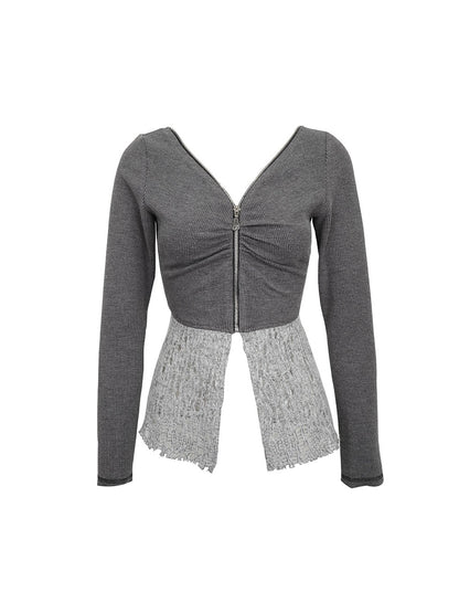 Cardigan tricoté à glissière en V