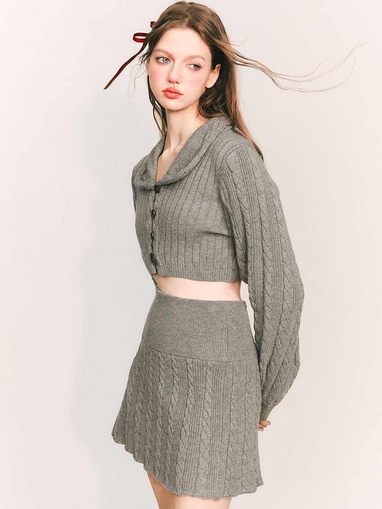 Knit Short Cardigan &amp; Skirt