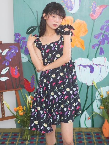 Full-print Floral Straps Dress