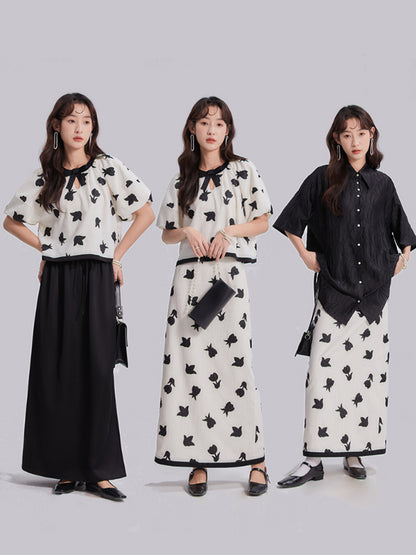 TULIPS APPLIUIDERED LANTERN SLEEVE T-SHIRT &amp; SKIRT