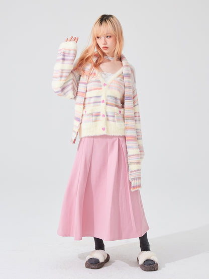 Regenbogen lose V-Ausschnitt Striped Strickjacke