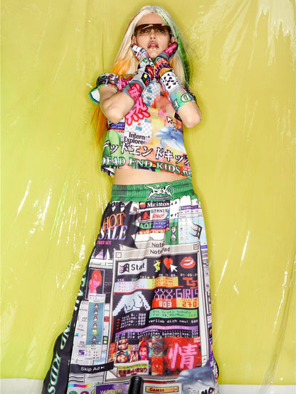 Poster Print Side Zipper A-Line Skirt