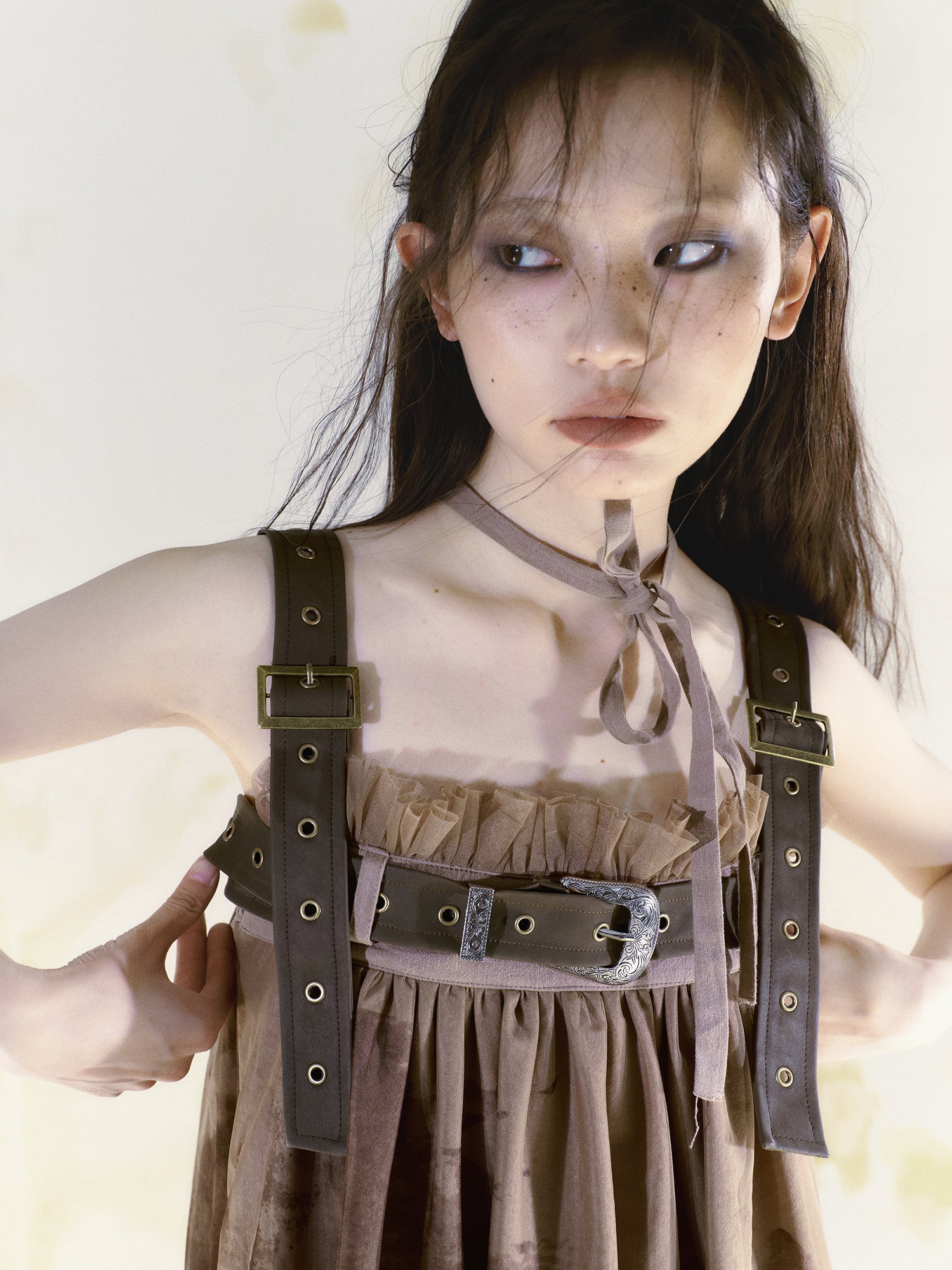 Belt Graffiti Suspender Gauze Dress