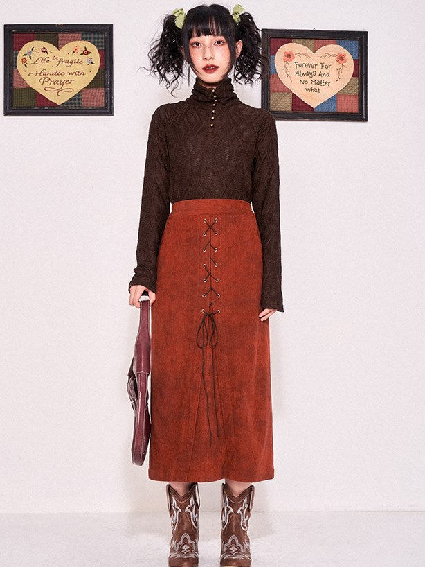 Laceup Corduroy Skirt