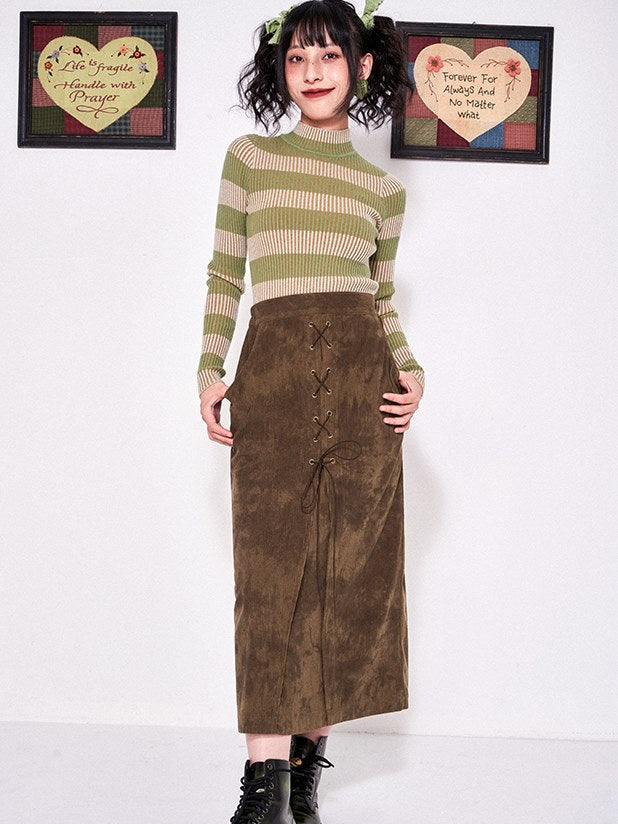 Laceup Corduroy Skirt