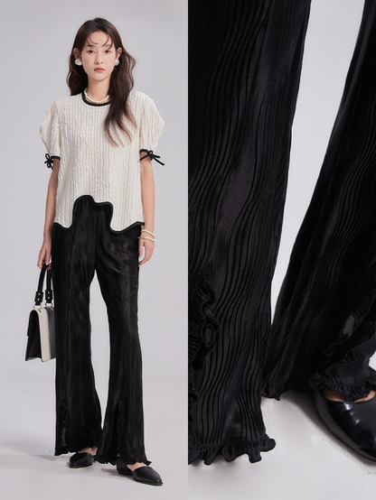 Wave Pleated Slit Elastic Mopping Pants