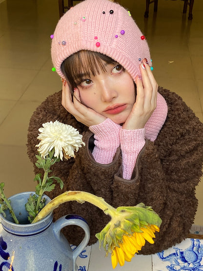 Colorful Beads Knitted Hat &amp; Gloves