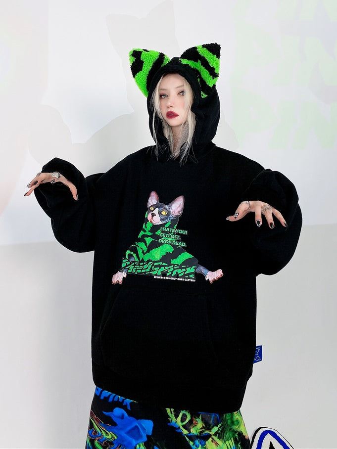 Zebra Pattern Cat Ears Print Hooded Parka