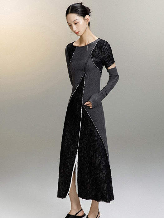 Knitted Slim Fit Jacquard Panel Dress