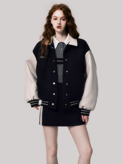 Wool Quilted Baseball Jacket &amp; Skirt