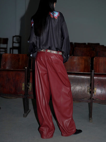 Loose Straight Leather Pants