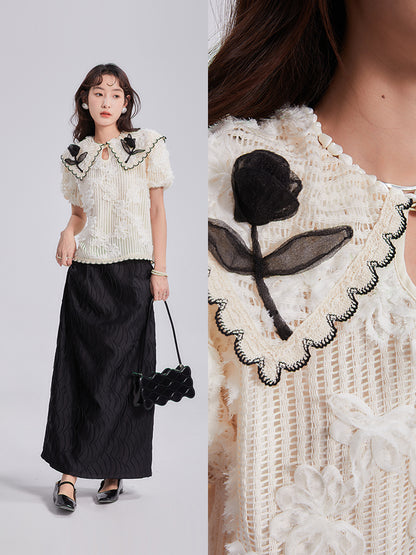 Tulip Embroidered Lace Shirt &amp; Skirt