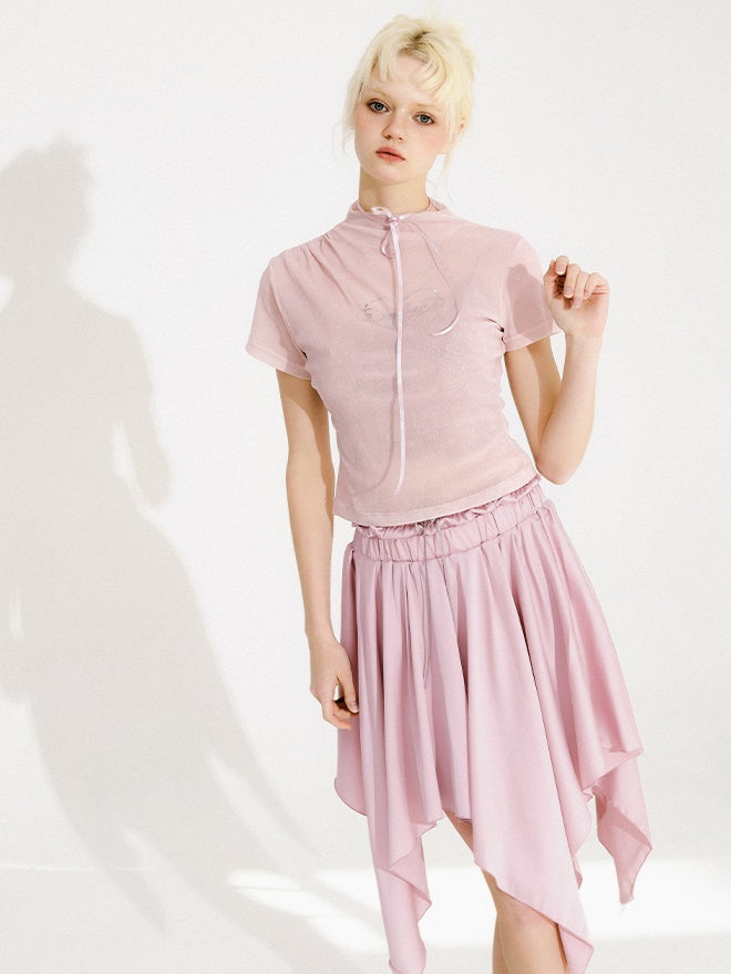 Girlish Short-sleeved Sheer T-shirt