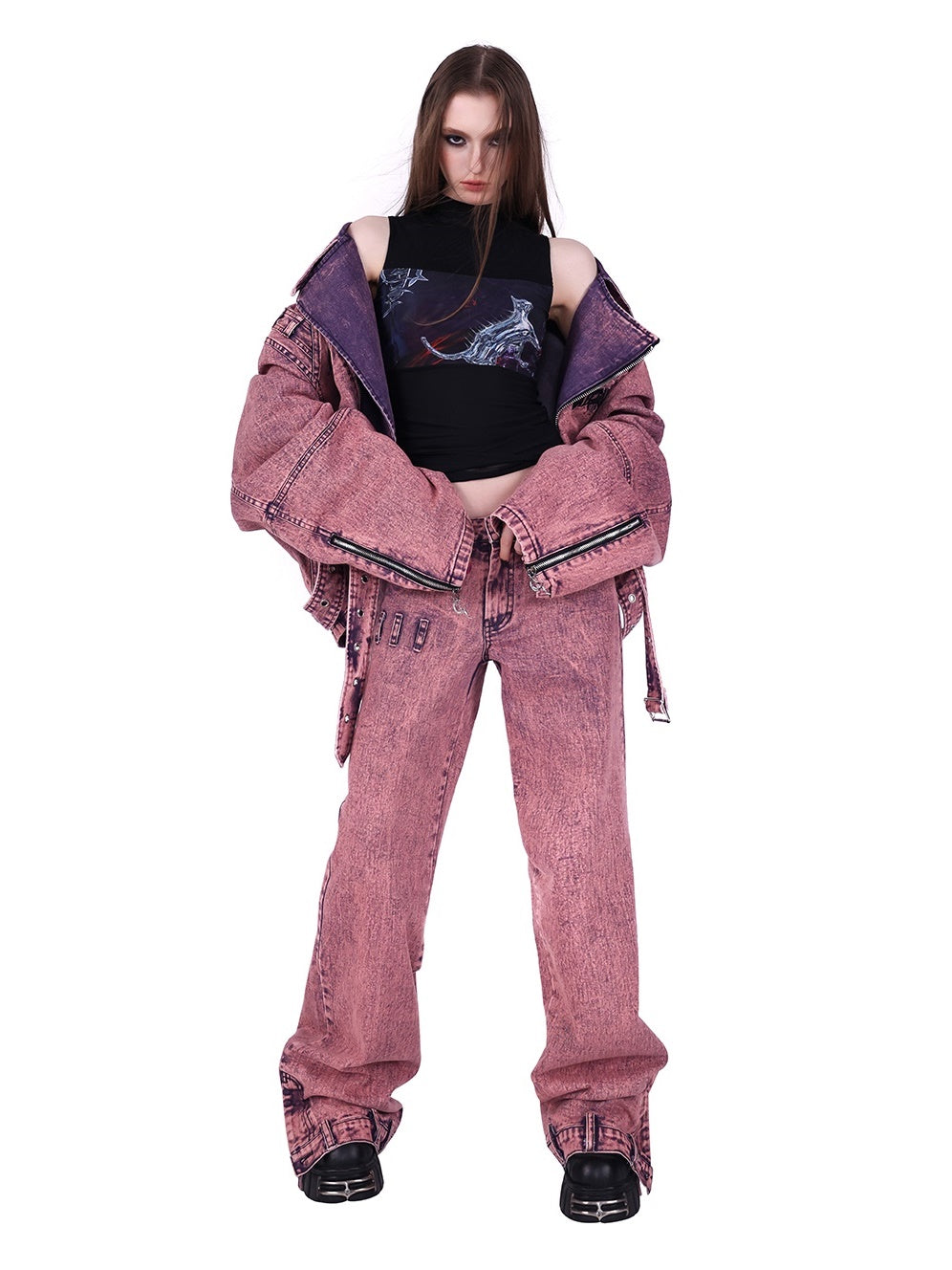 Lose Y2K Denim Motorradjacke