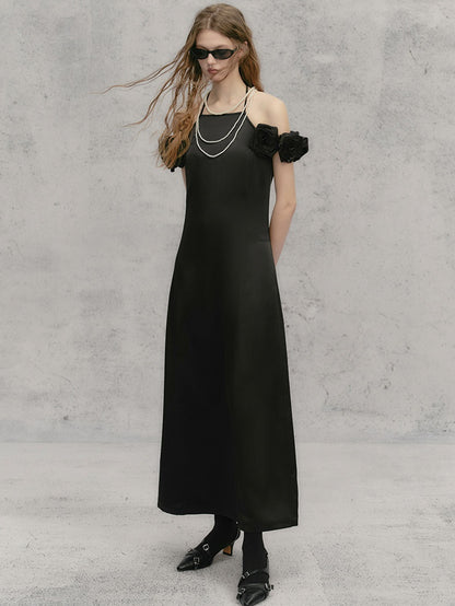 Hanging Neck Rose Long Dress