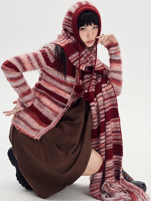 Retro Stripe Knitted Hat &amp; Muffler