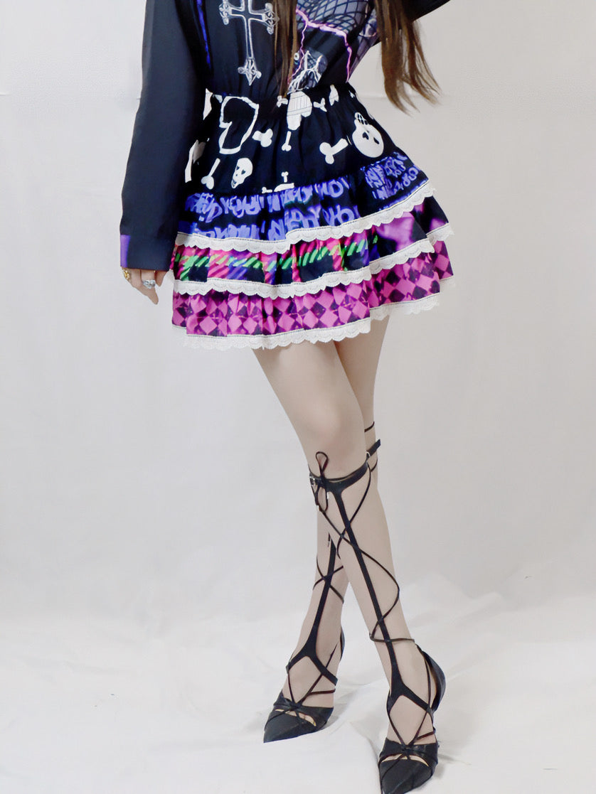 Printing Lace Cake Skirt