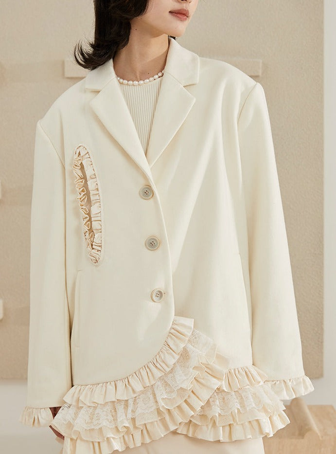 Lace Layered Woolen Jacket