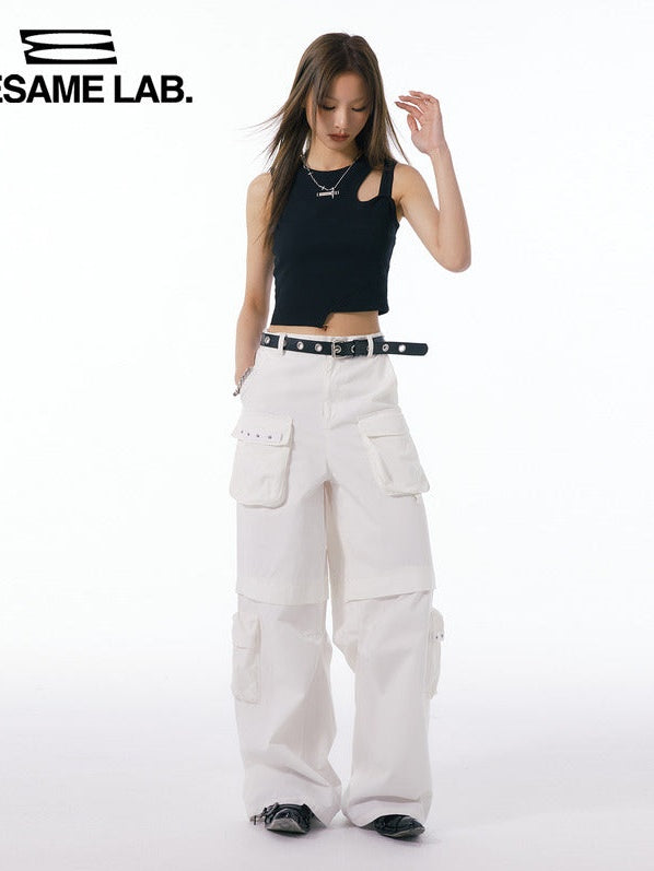 Multi-pocket Loose Straight Wide-leg Pants