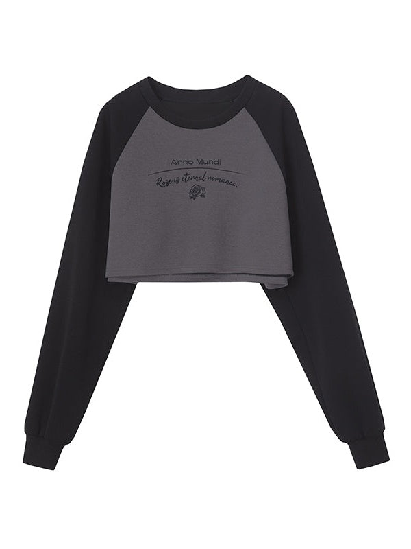 Letter Long-sleeved Cropped Sweat ＆ Skirt