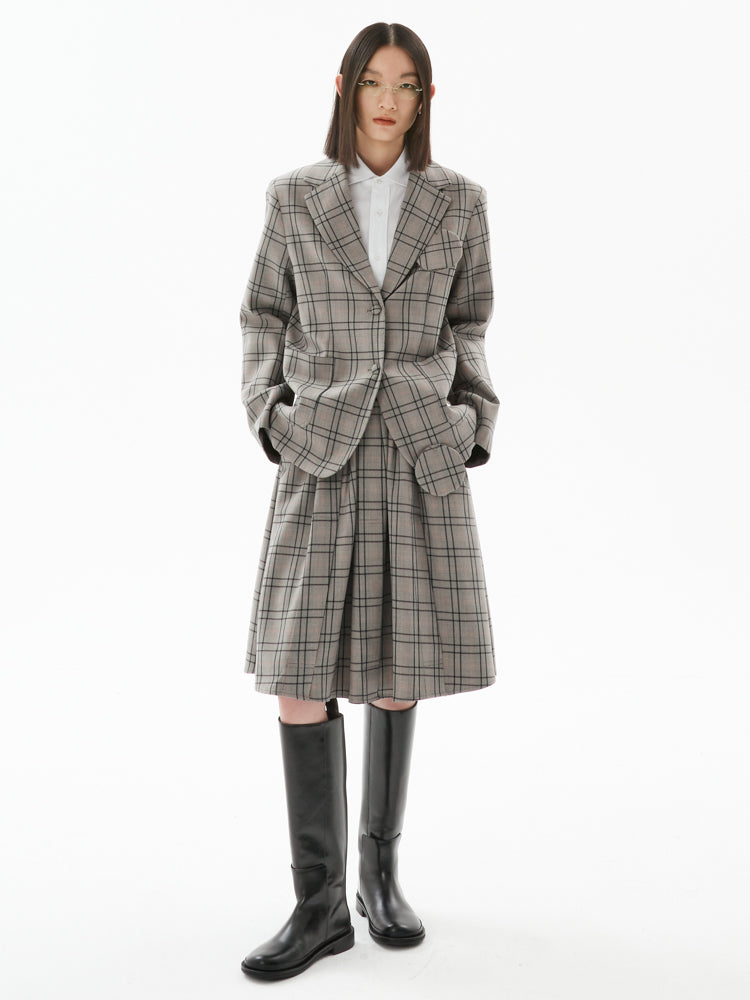 Plaid Pleated Elastic Skirt